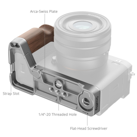 SmallRig 4796B - montażowa płytka L-kształtna z drewnianym uchwytem do Sony A7C II / A7CR - szczegóły